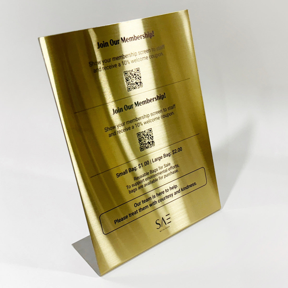 Stainless steel freestanding POP plate, gold, 240×80×320mm
