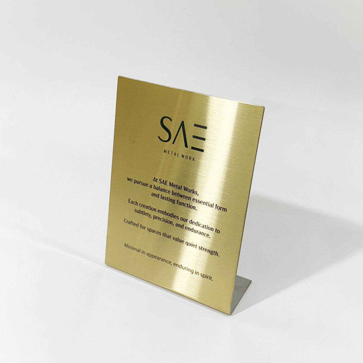 Stainless steel freestanding POP plate, gold, 170×60×230mm
