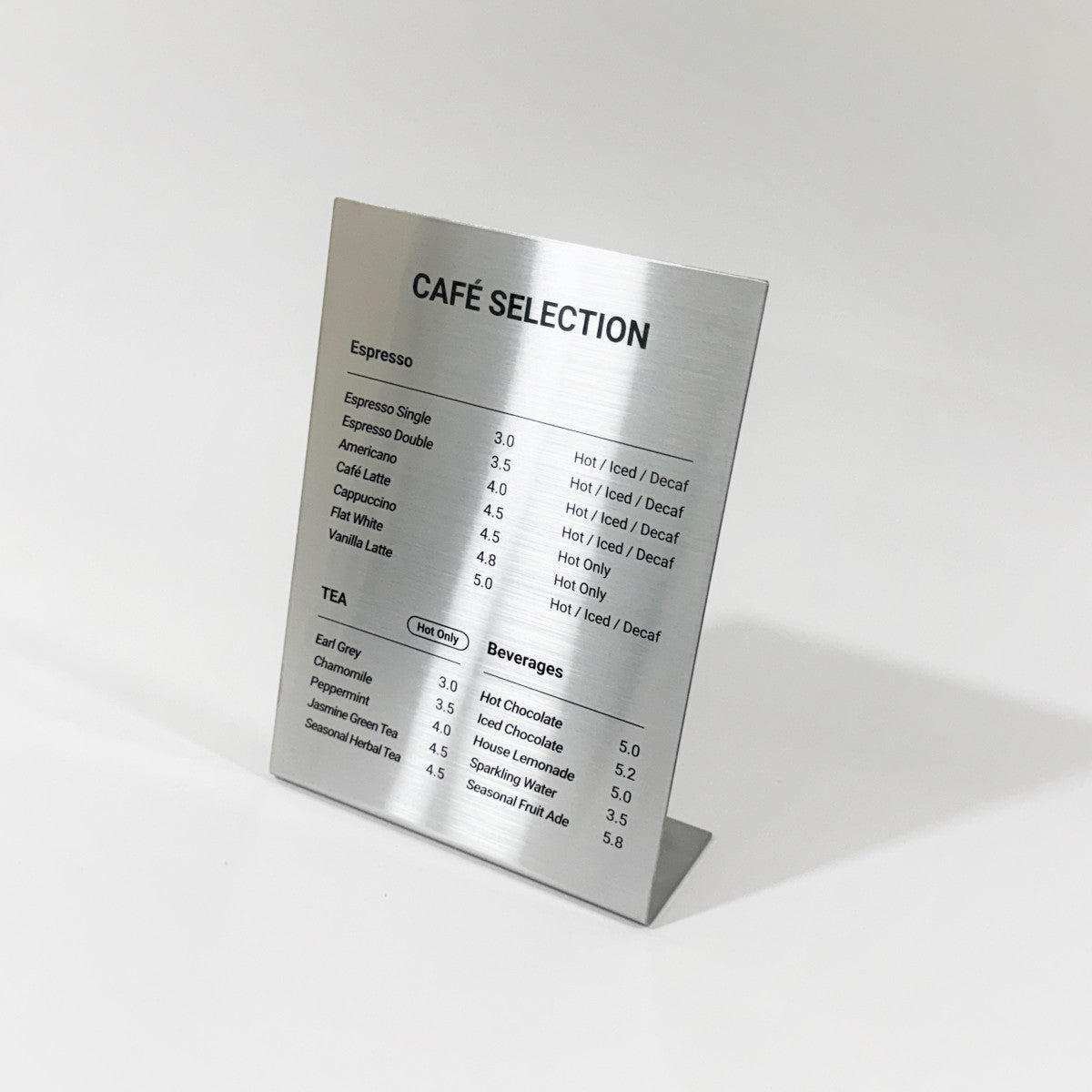 Stainless steel freestanding POP plate, silver, 170×60×230mm
