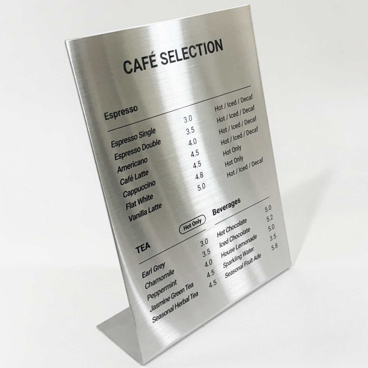 Stainless steel freestanding POP plate, silver, 170×60×230mm
