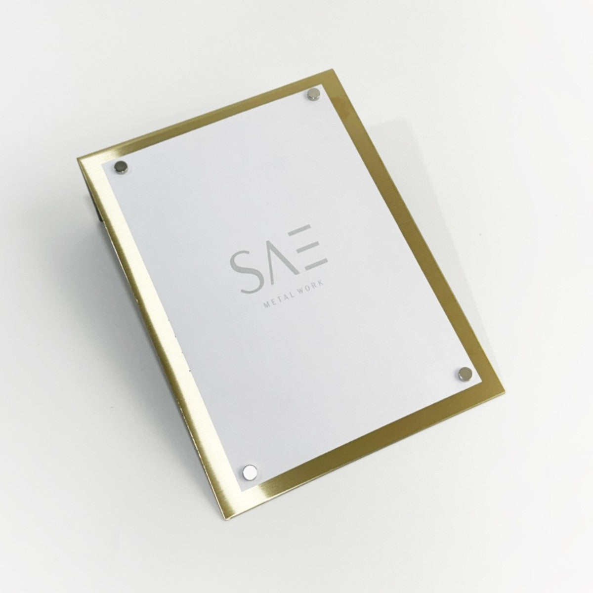 Stainless steel freestanding A6 POP plate, gold, 125×50×170mm
