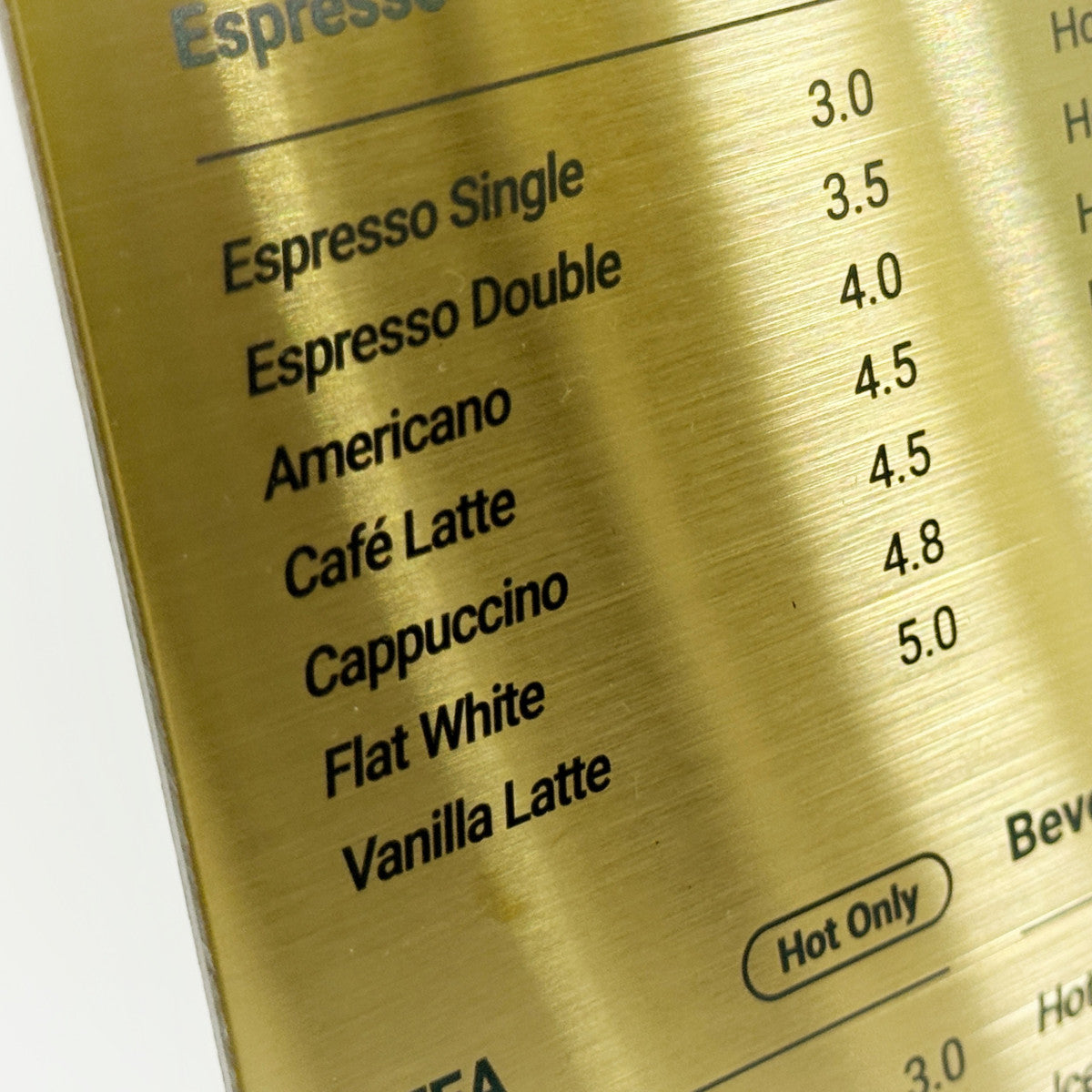 Stainless steel freestanding A6 POP plate, gold, 125×50×170mm
