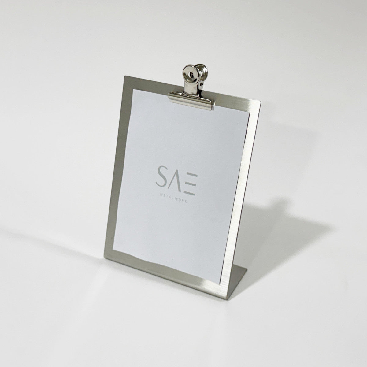 Stainless steel freestanding A6 POP plate, silver, 125×50×170mm
