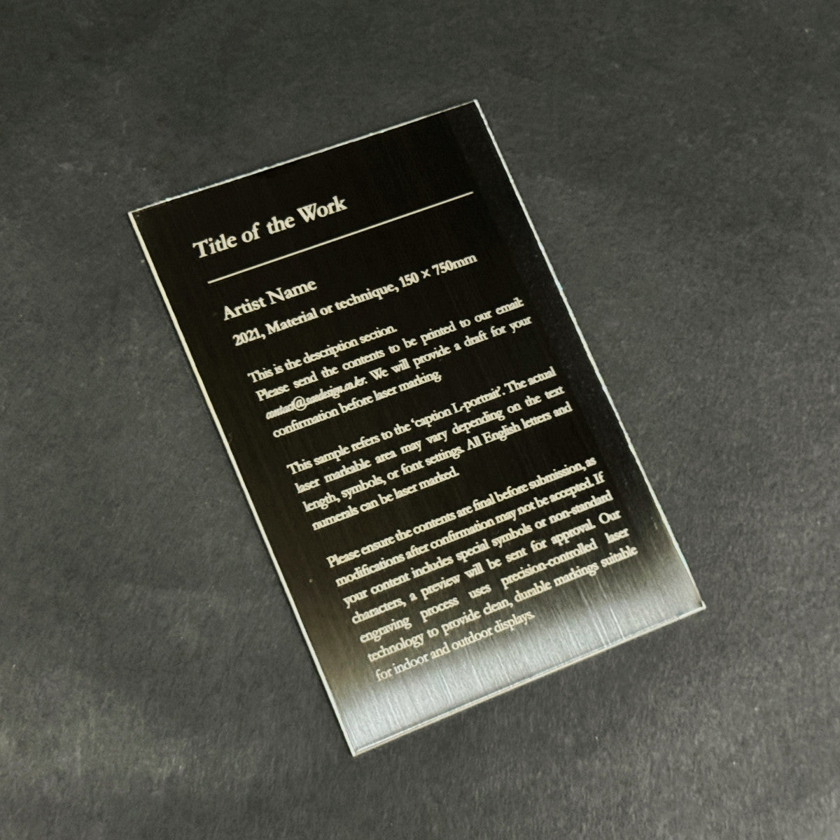 Stainless steel caption plate, black, 100×150mm from SIDE collection
