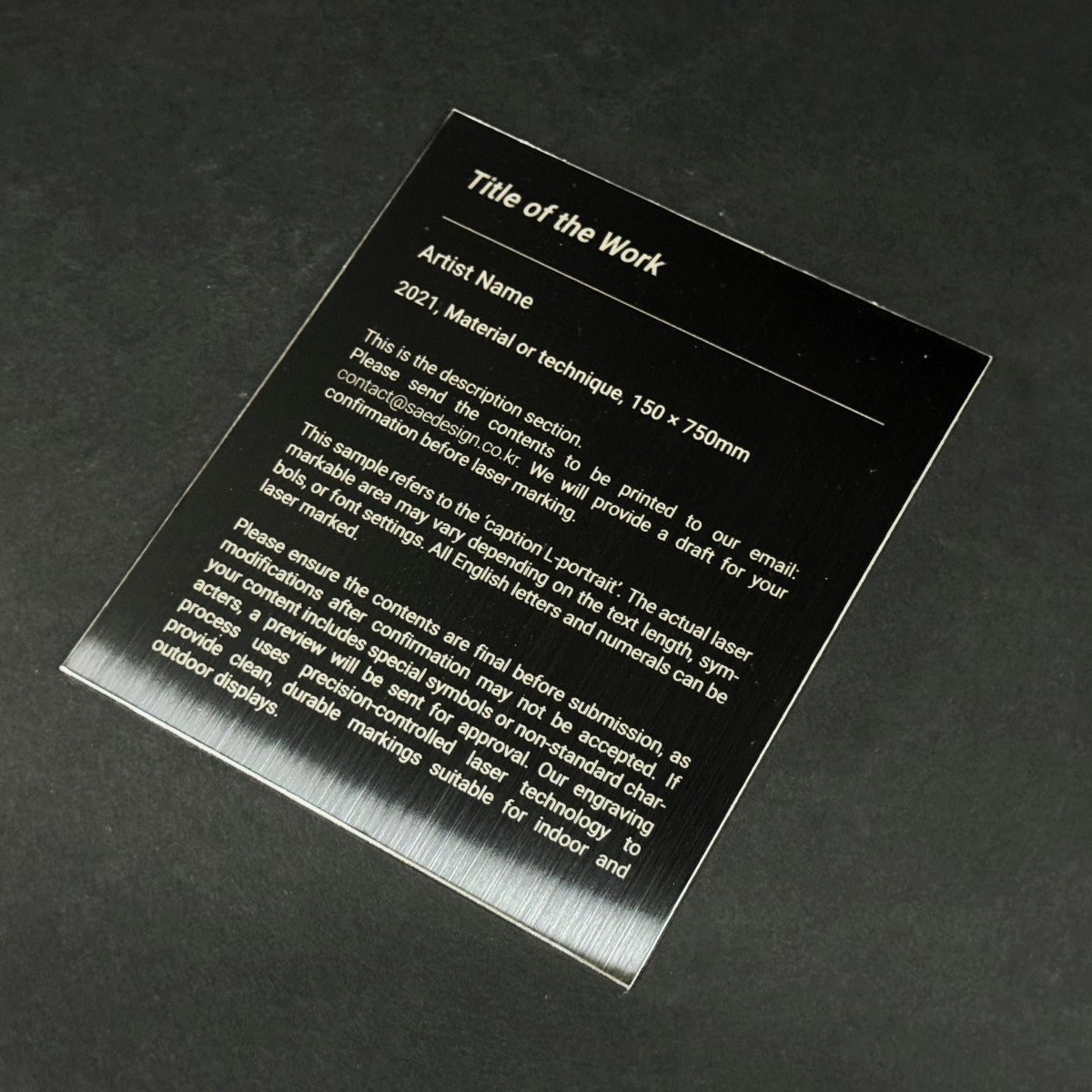 Stainless steel caption plate, black, 130×150mm from SIDE collection
