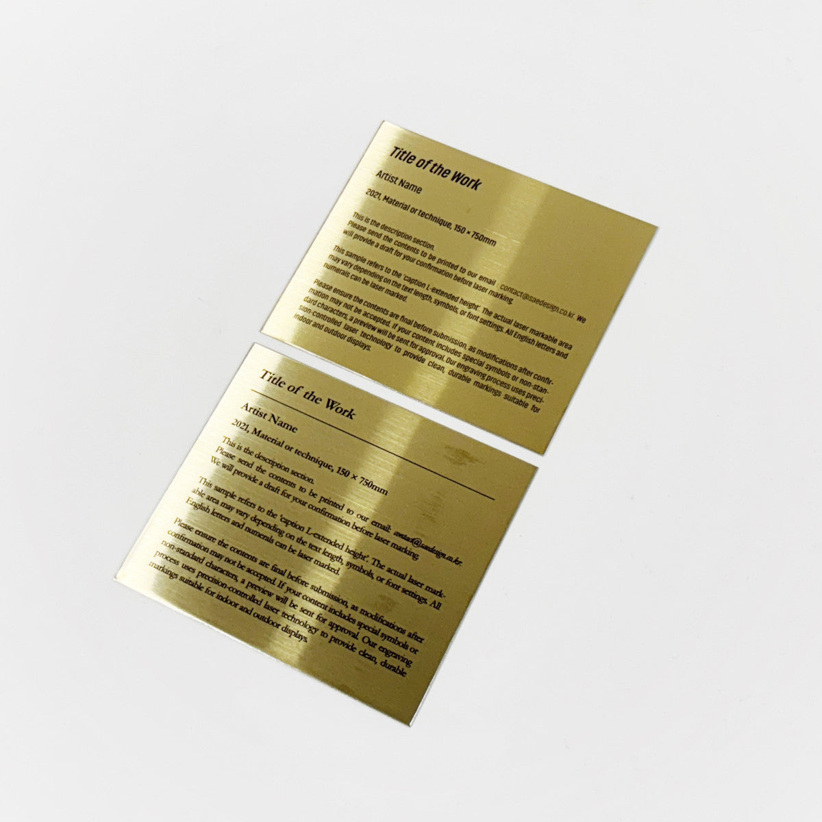 Large Adhesive Mounted Caption Plate Gold 150x130mm 5.91x5.12in Extended Height SIDE Collection