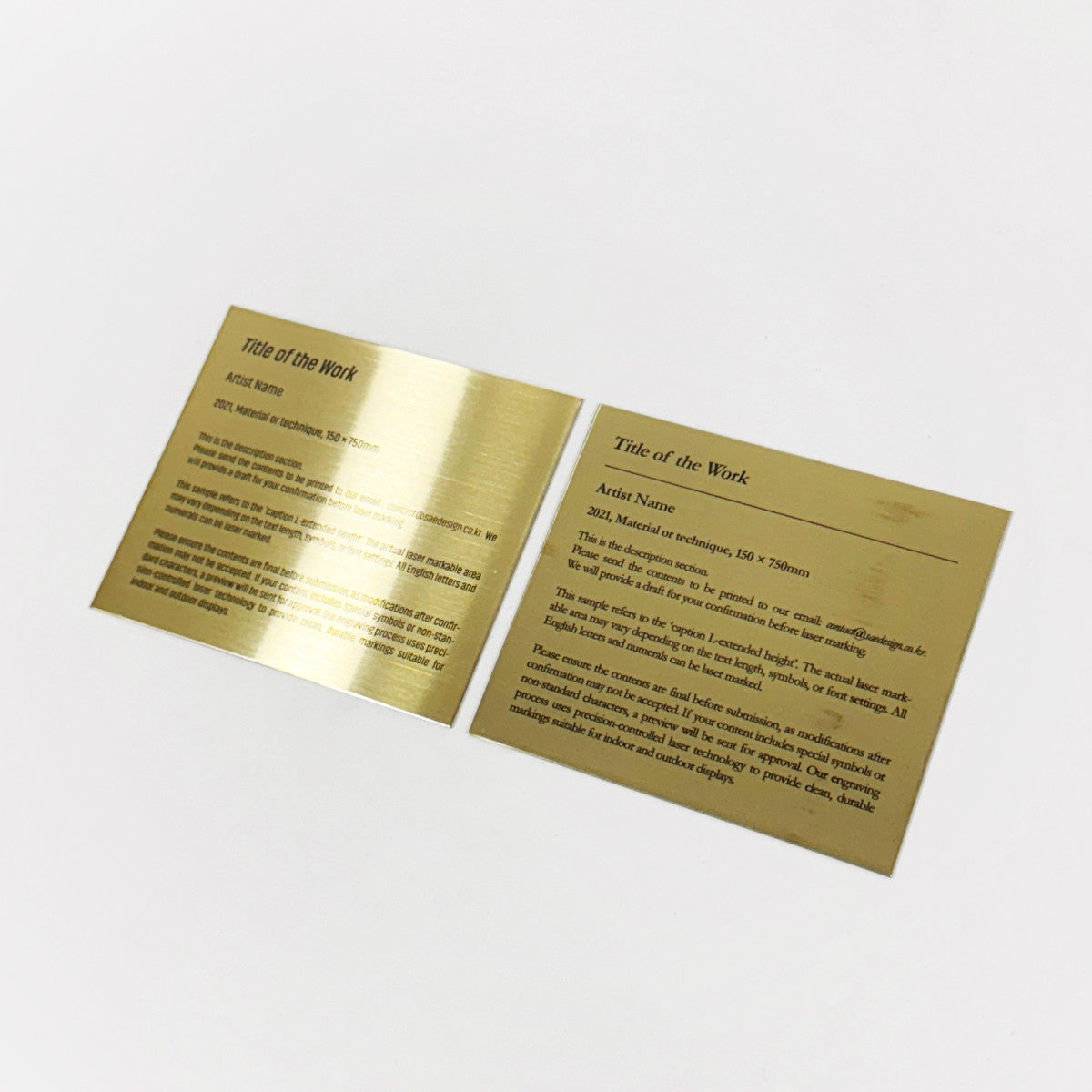 Large Adhesive Mounted Caption Plate Gold 150x130mm 5.91x5.12in Extended Height SIDE Collection