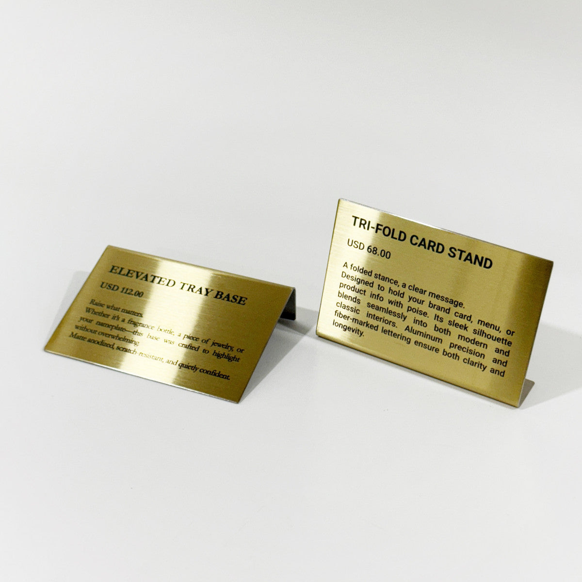 Stainless steel freestanding POP plate, gold, 150×30×100mm
