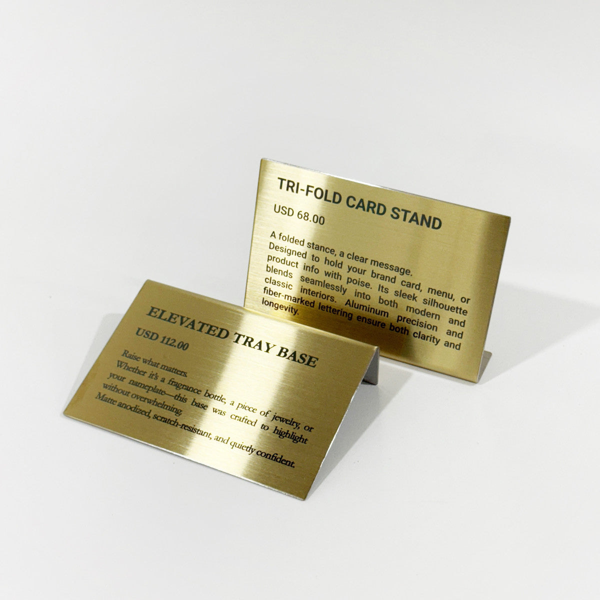 Stainless steel freestanding POP plate, gold, 150×30×100mm
