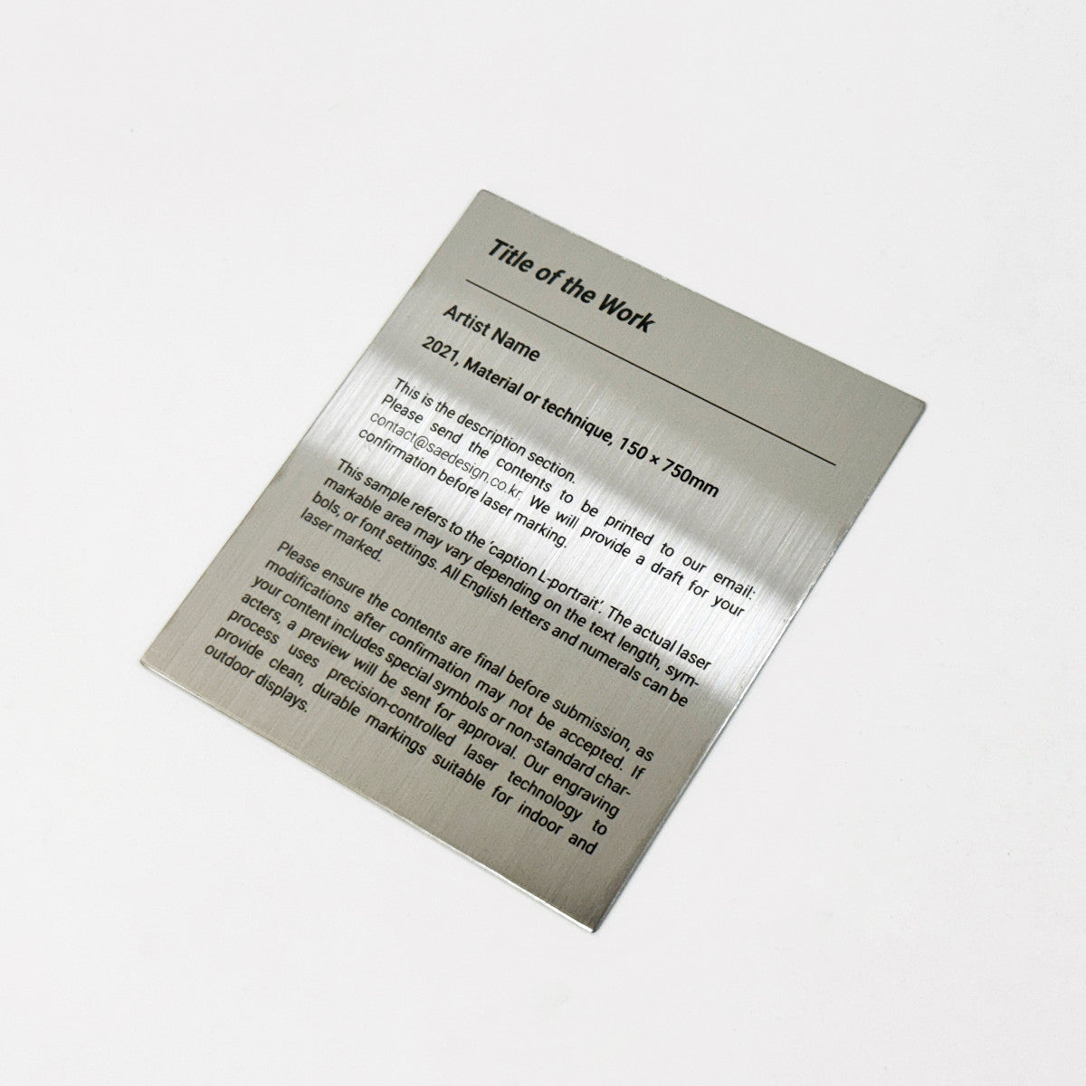 Stainless steel caption plate, silver, 130×150mm from SIDE collection