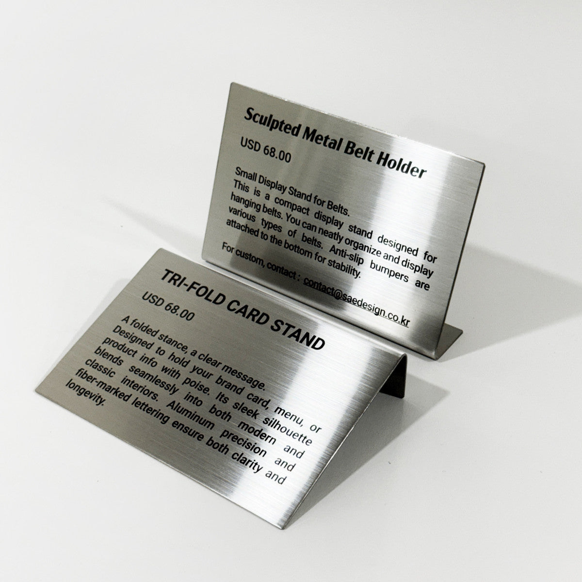 Stainless steel freestanding POP plate, silver, 150×30×100mm
