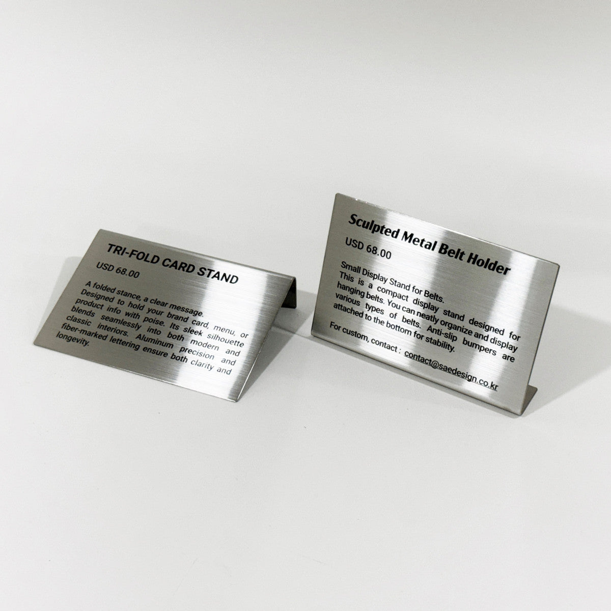 Stainless steel freestanding POP plate, silver, 150×30×100mm
