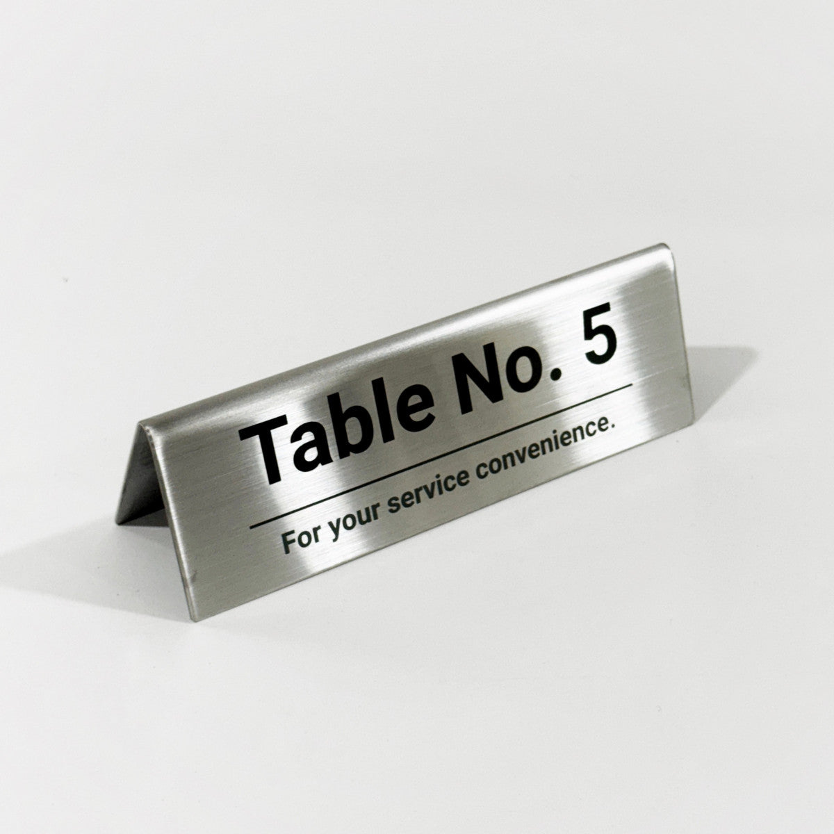 Stainless steel table tent POP plate, silver, 150×43×50mm
