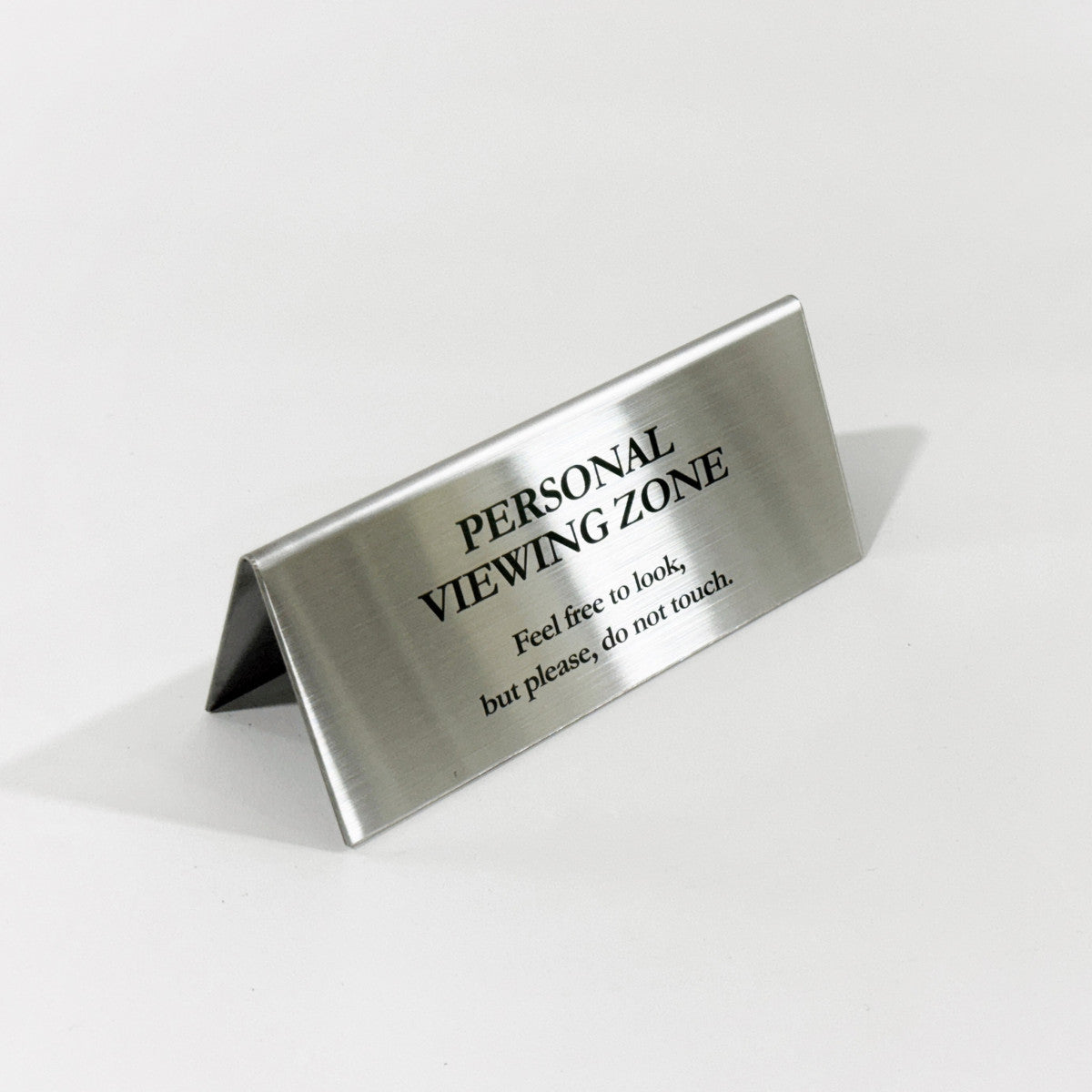 Stainless steel table tent POP plate, silver, 150×55×65mm
