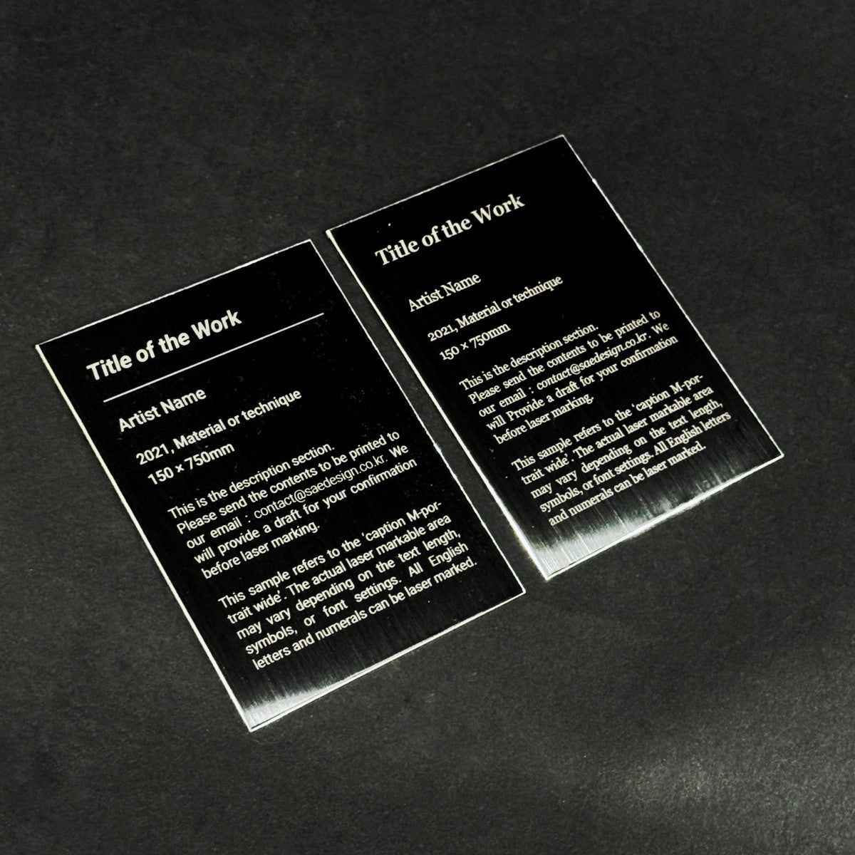 Medium Adhesive Mounted Caption Plate Black 80x110mm 3.15x4.33in Portrait Wide SIDE Collection