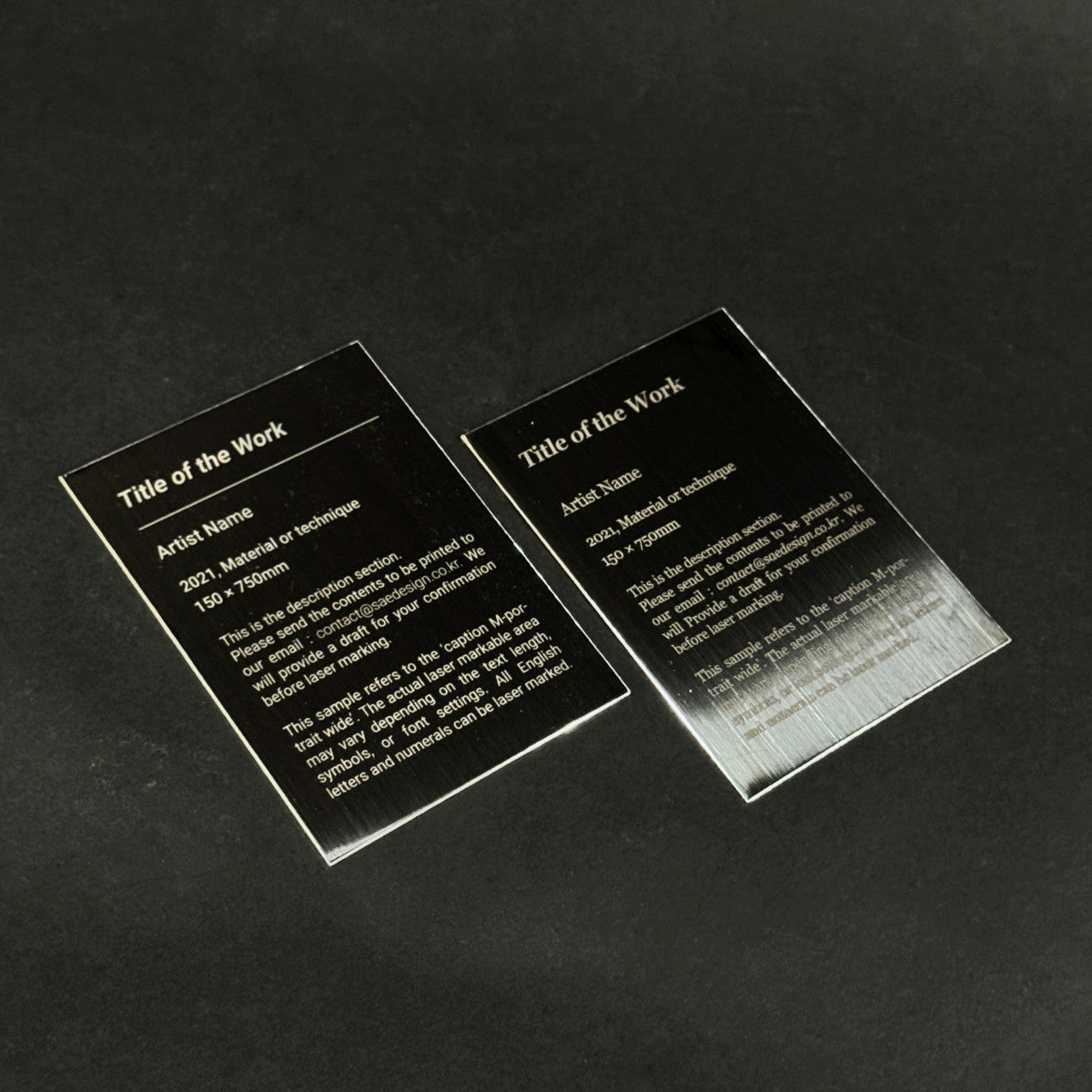Medium Adhesive Mounted Caption Plate Black 80x110mm 3.15x4.33in Portrait Wide SIDE Collection