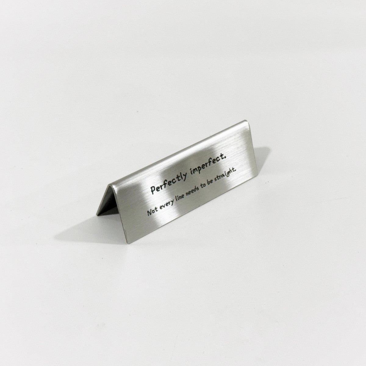 Stainless steel table tent POP plate, silver, 110×33×40mm
