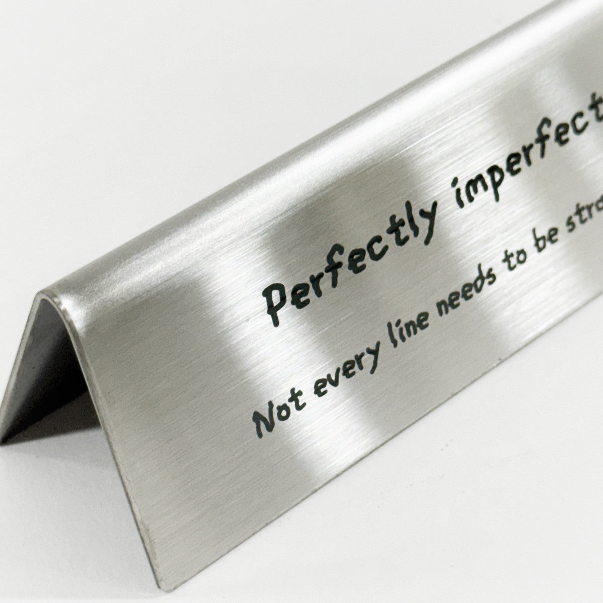 Stainless steel table tent POP plate, silver, 110×33×40mm
