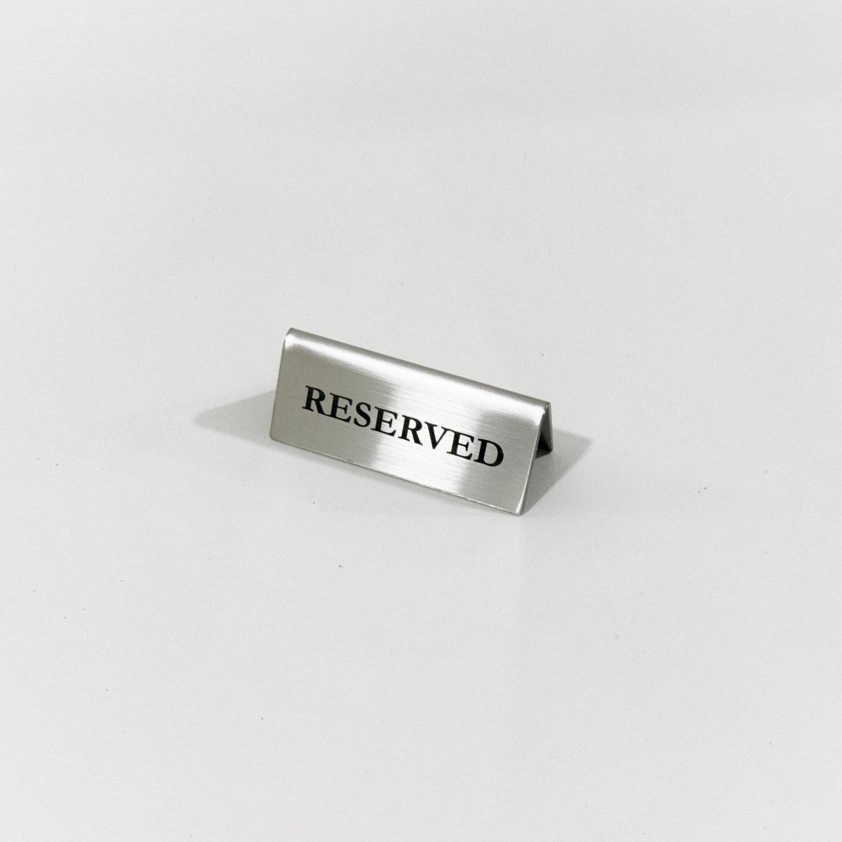 Stainless steel table tent POP plate, silver, 70×30×30mm

