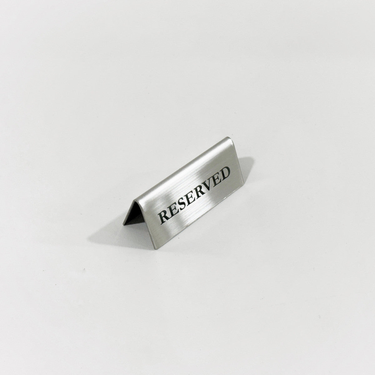 Stainless steel table tent POP plate, silver, 70×30×30mm
