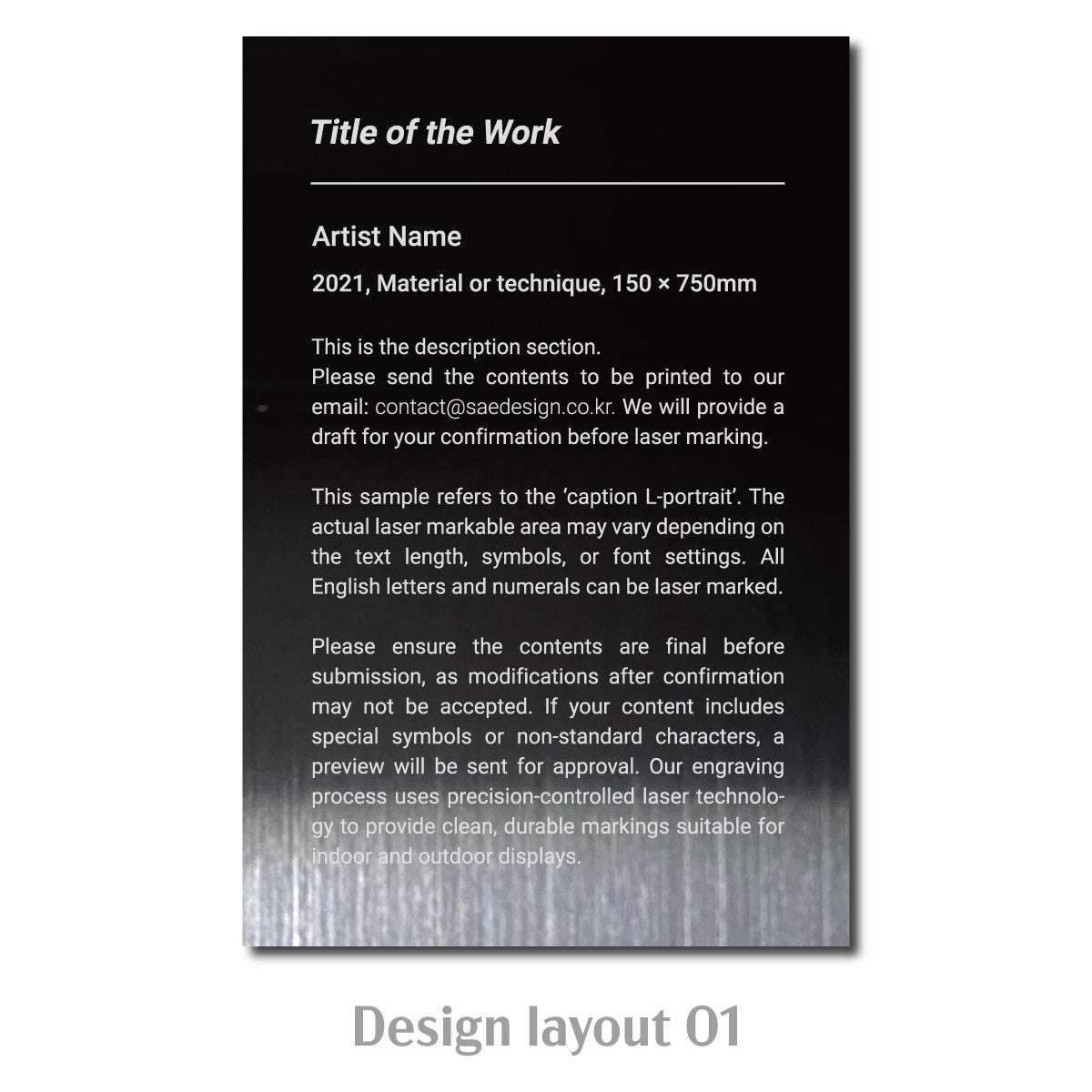 Large Adhesive Mounted Caption Plate Black 100x150mm 3.94x5.91in Portrait SIDE Collection