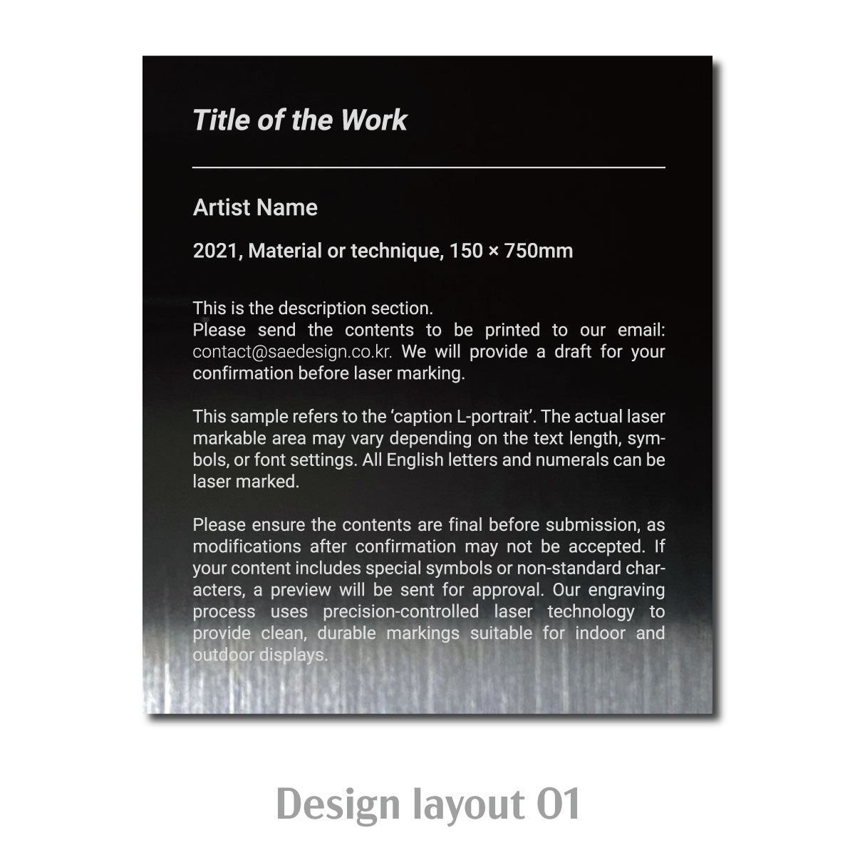 Large Freestanding Caption Plate Black 130x30x120mm 5.12x1.18x4.72in Portait Wide SIDE Collection