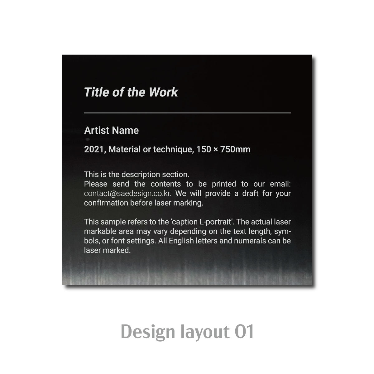Large Wide Vertical Stainless Steel Freestanding Caption Plate - Black