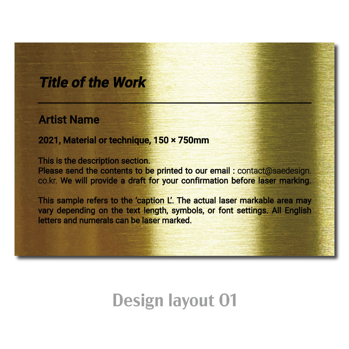 Large Freestanding Caption Plate Gold 150x30x100mm 5.91x1.18x3.94in SIDE Collection