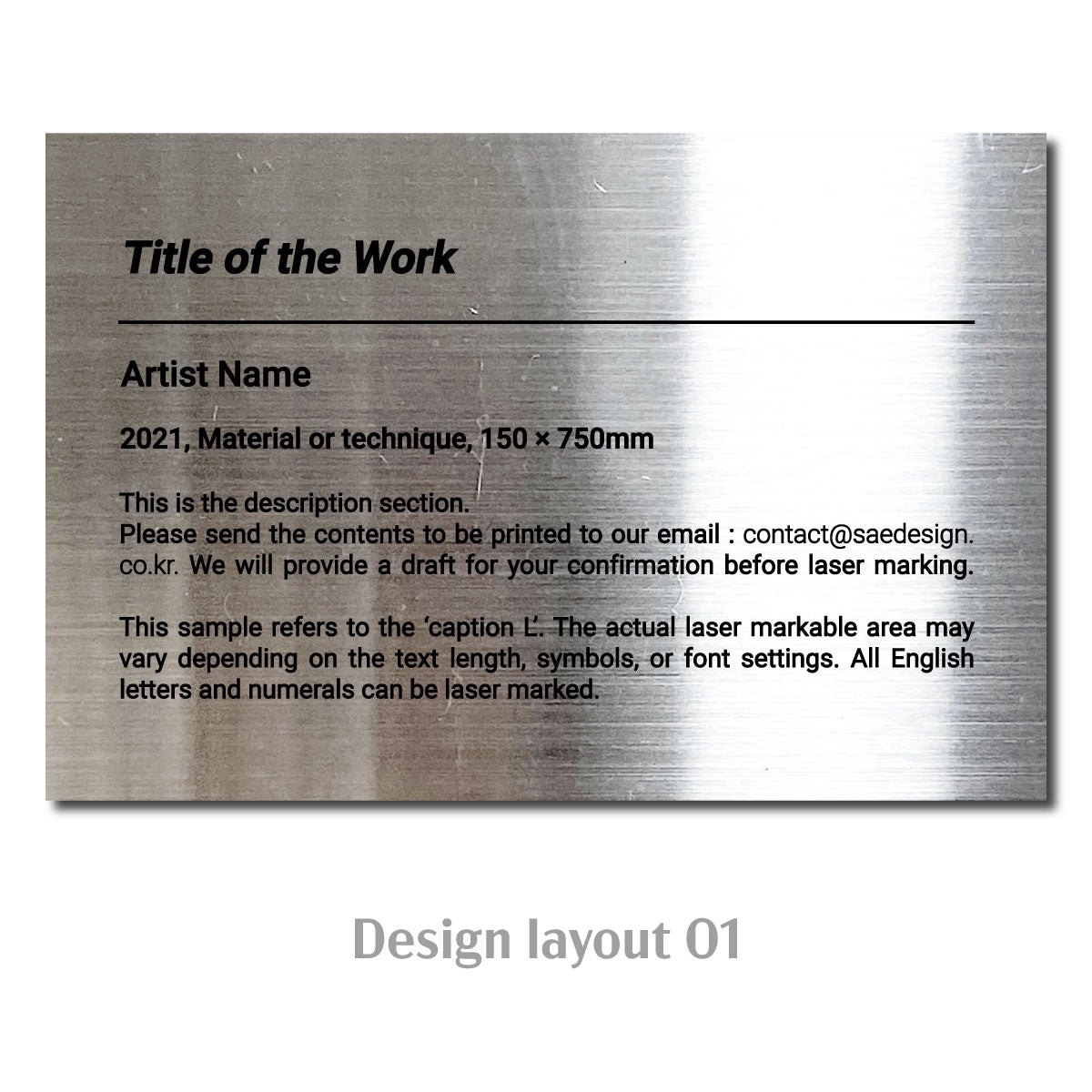 Large Freestanding Caption Plate Silver 150x30x100mm 5.91x1.18x3.94in SIDE Collection