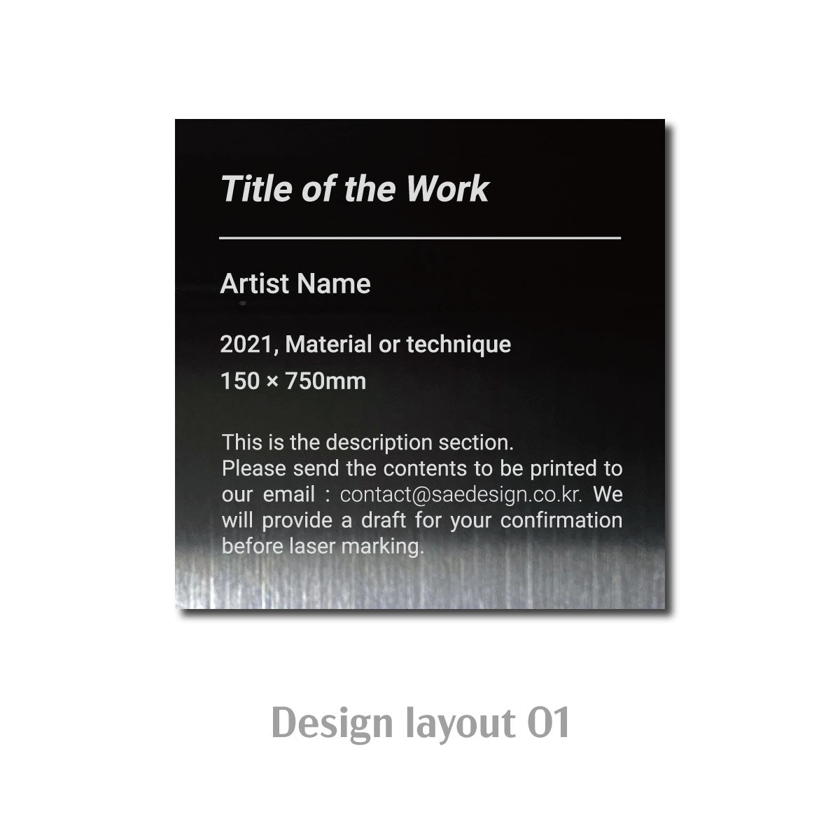 Medium Wide Vertical Stainless Steel Freestanding Caption Plate - Black