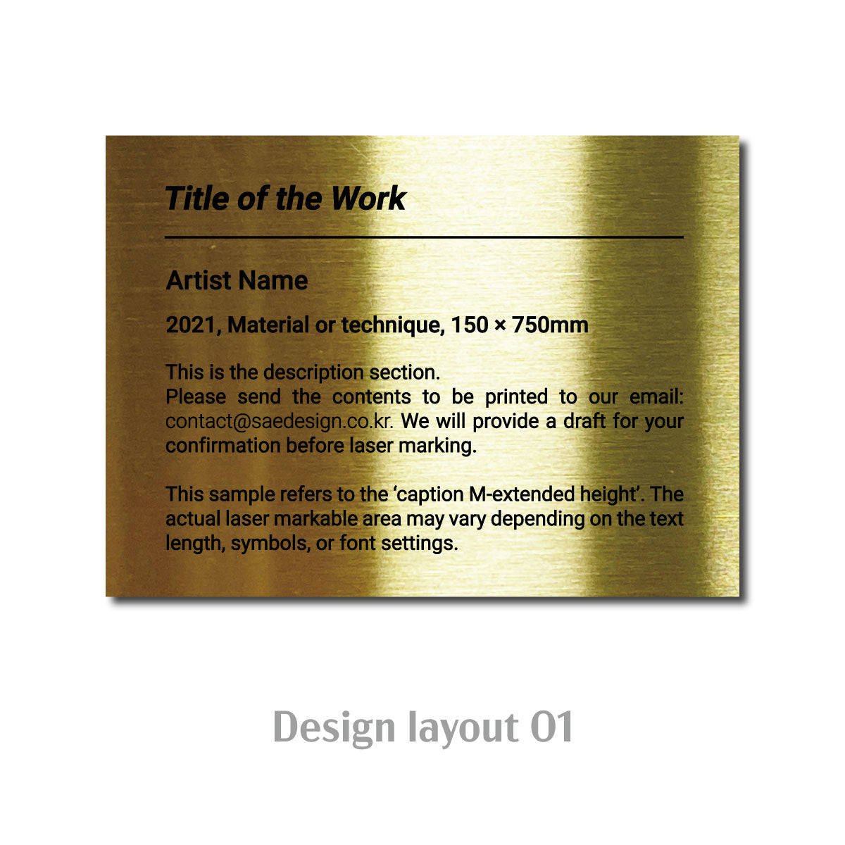 Medium Adhesive Mounted Caption Plate Gold 110x80mm 4.33x3.15in Extended Height SIDE Collection