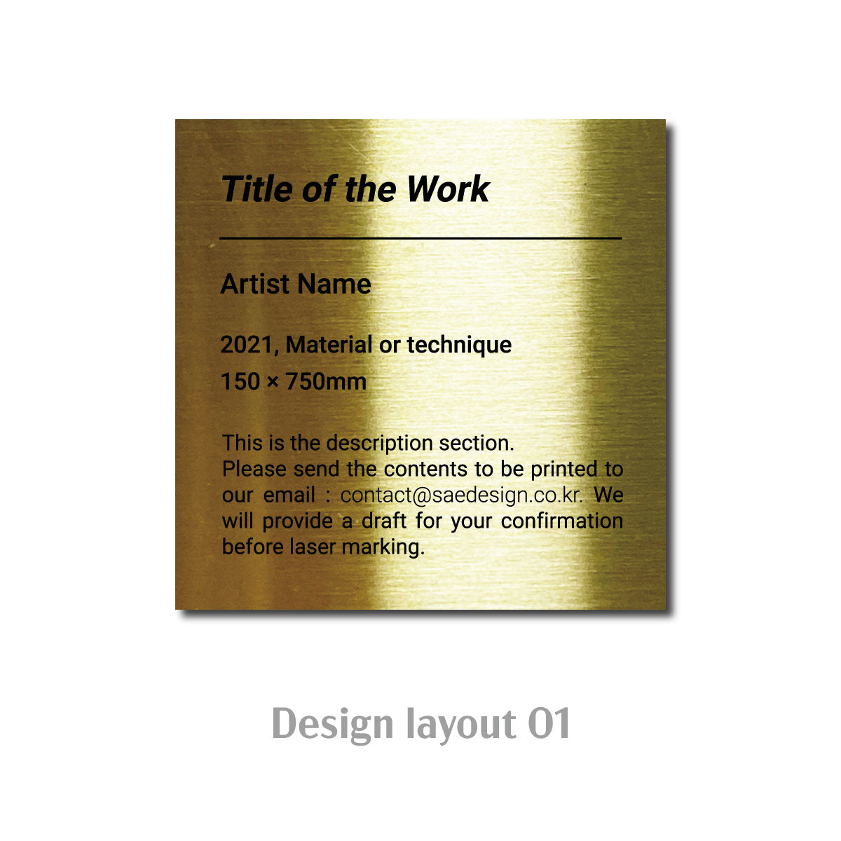 Medium Freestanding Caption Plate Gold 80x30x80mm 3.15x1.18x3.15in Portait Wide SIDE Collection