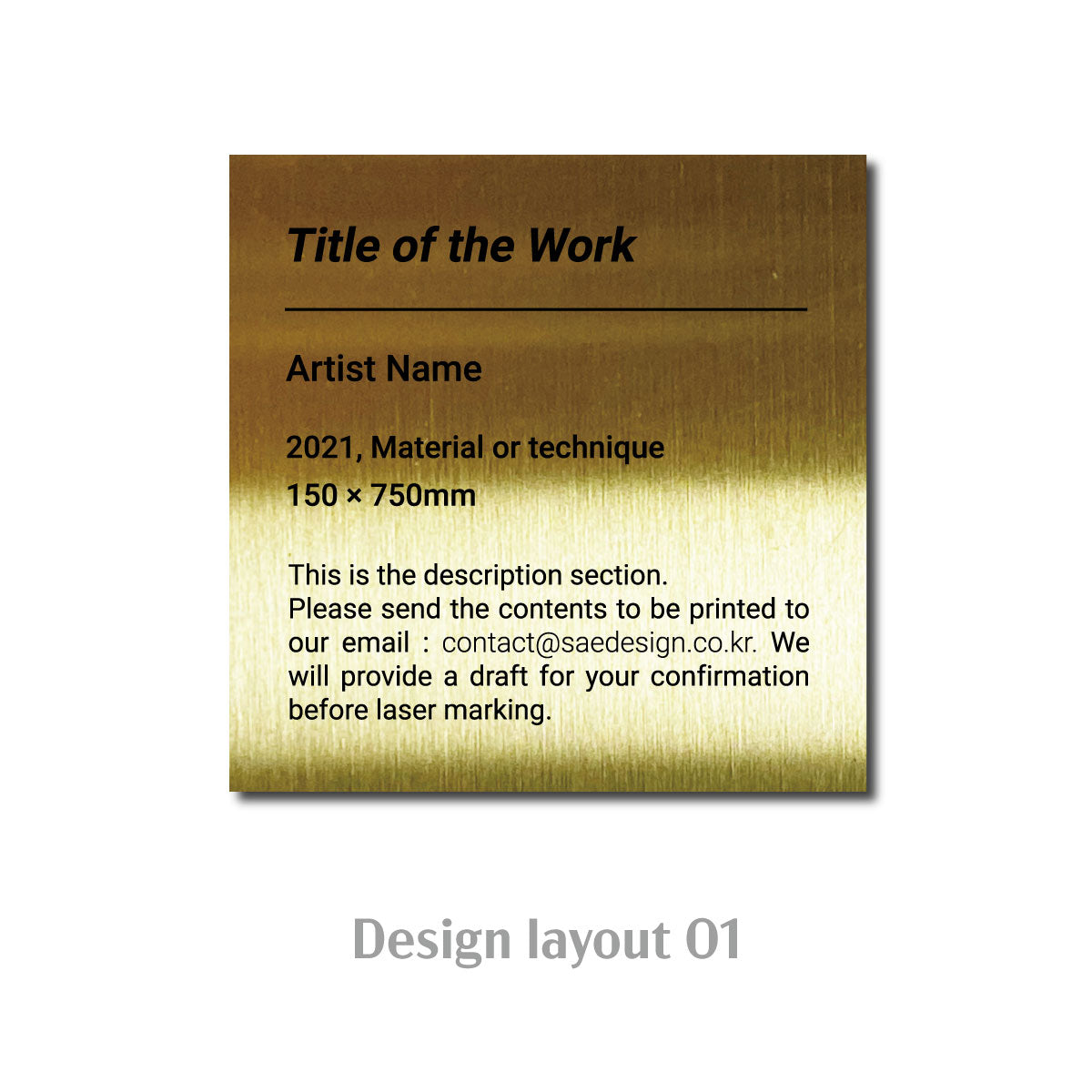 Medium Wide Vertical Stainless Steel Freestanding Caption Plate - Gold