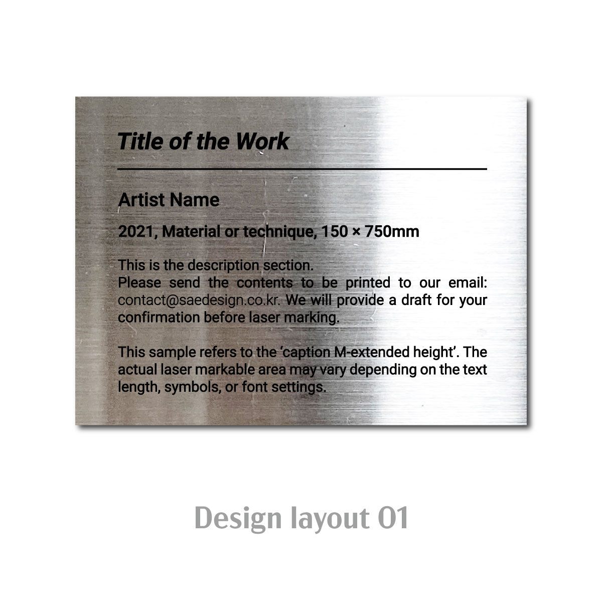 Medium Adhesive Mounted Caption Plate Silver 110x80mm 4.33x3.15in Extended Height SIDE Collection