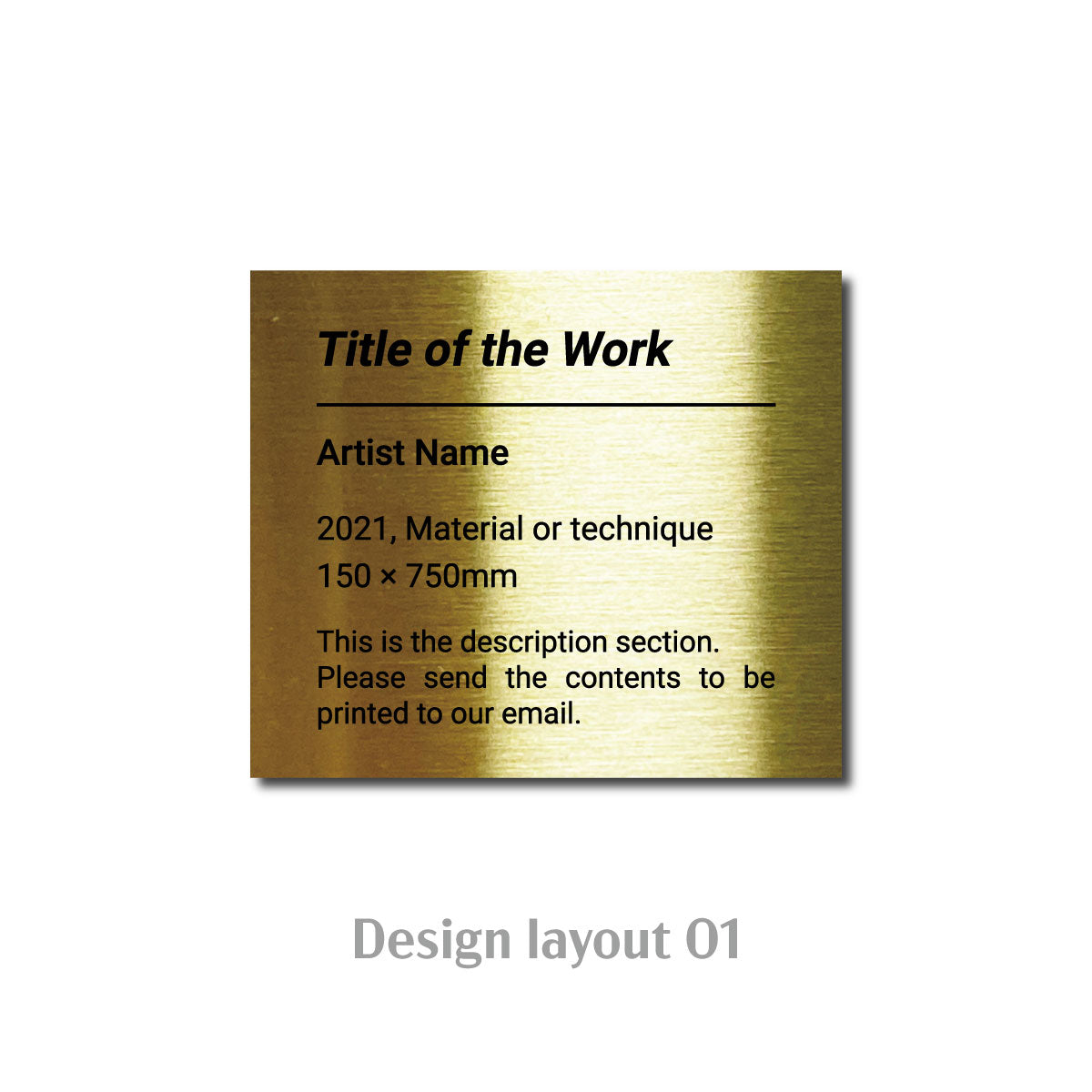 Small Adhesive Mounted Caption Plate Gold 70x60mm 2.76x2.36in Extended Height SIDE Collection