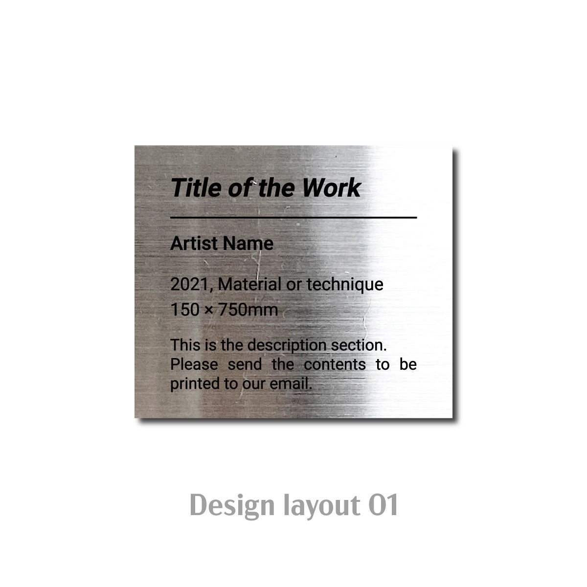 Small Adhesive Mounted Caption Plate Silver 70x60mm 2.76x2.36in Extended Height SIDE Collection
