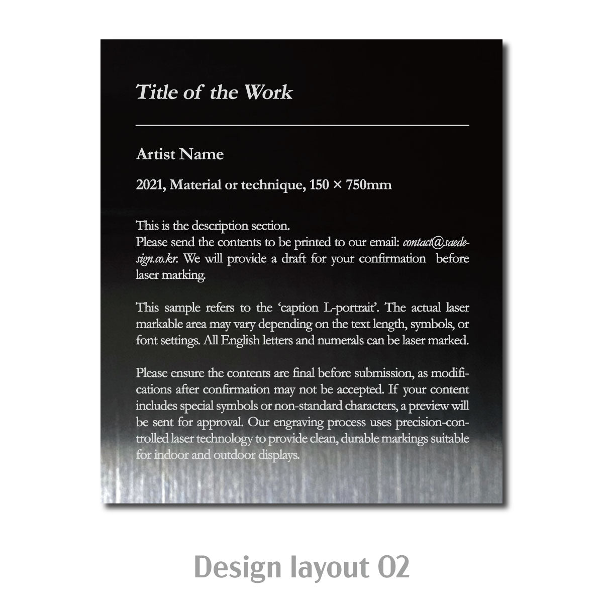 Large Freestanding Caption Plate Black 130x30x120mm 5.12x1.18x4.72in Portait Wide SIDE Collection