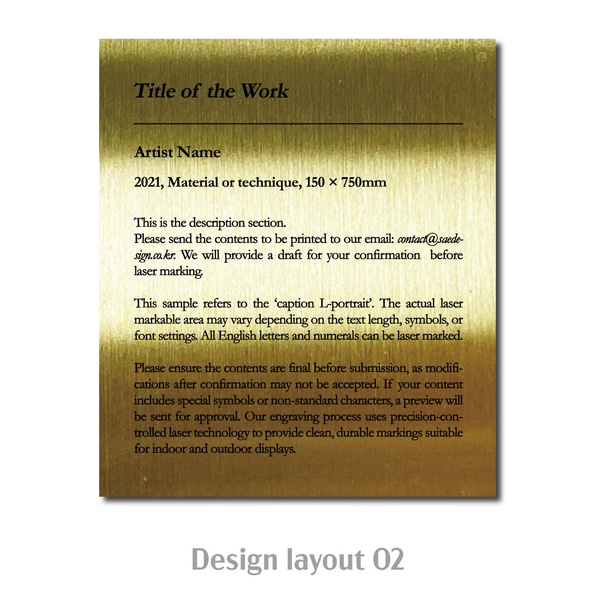 Large Freestanding Caption Plate Gold 130x30x120mm 5.12x1.18x4.72in Portait Wide SIDE Collection