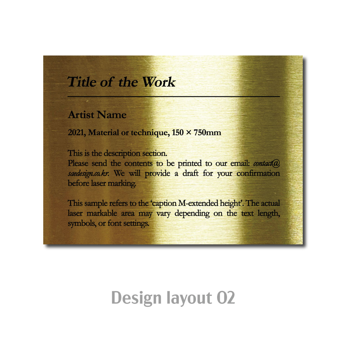 Medium Adhesive Mounted Caption Plate Gold 110x80mm 4.33x3.15in Extended Height SIDE Collection
