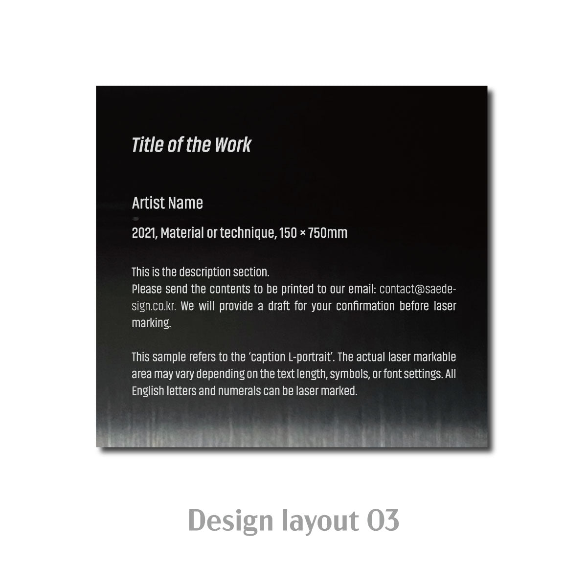 Large Wide Vertical Stainless Steel Freestanding Caption Plate - Black