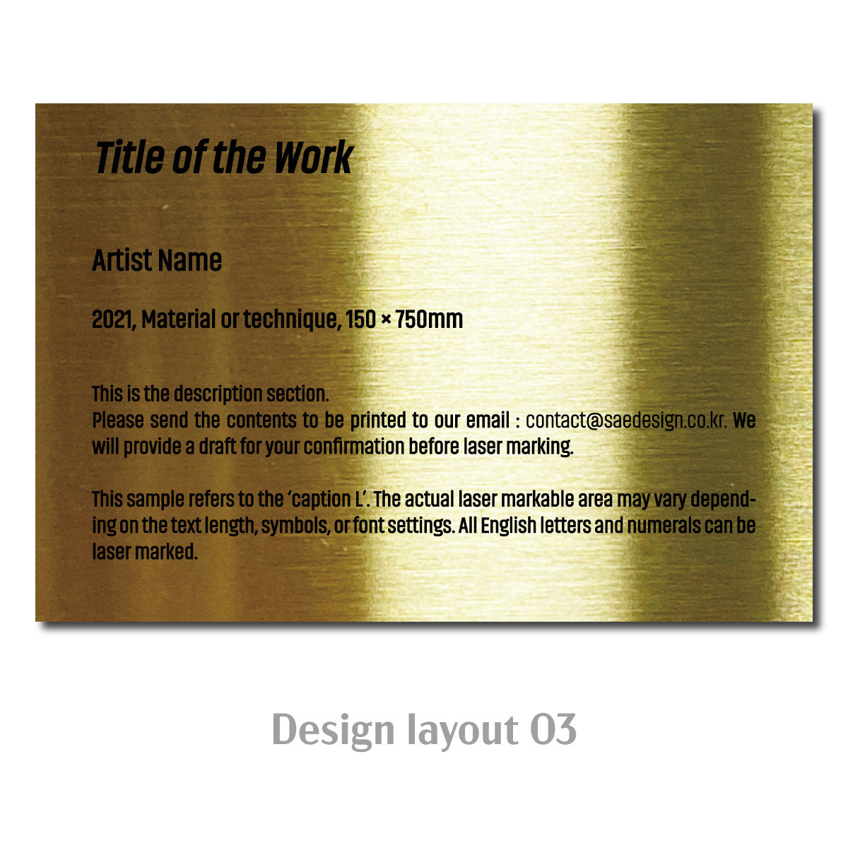 Large Freestanding Caption Plate Gold 150x30x100mm 5.91x1.18x3.94in SIDE Collection
