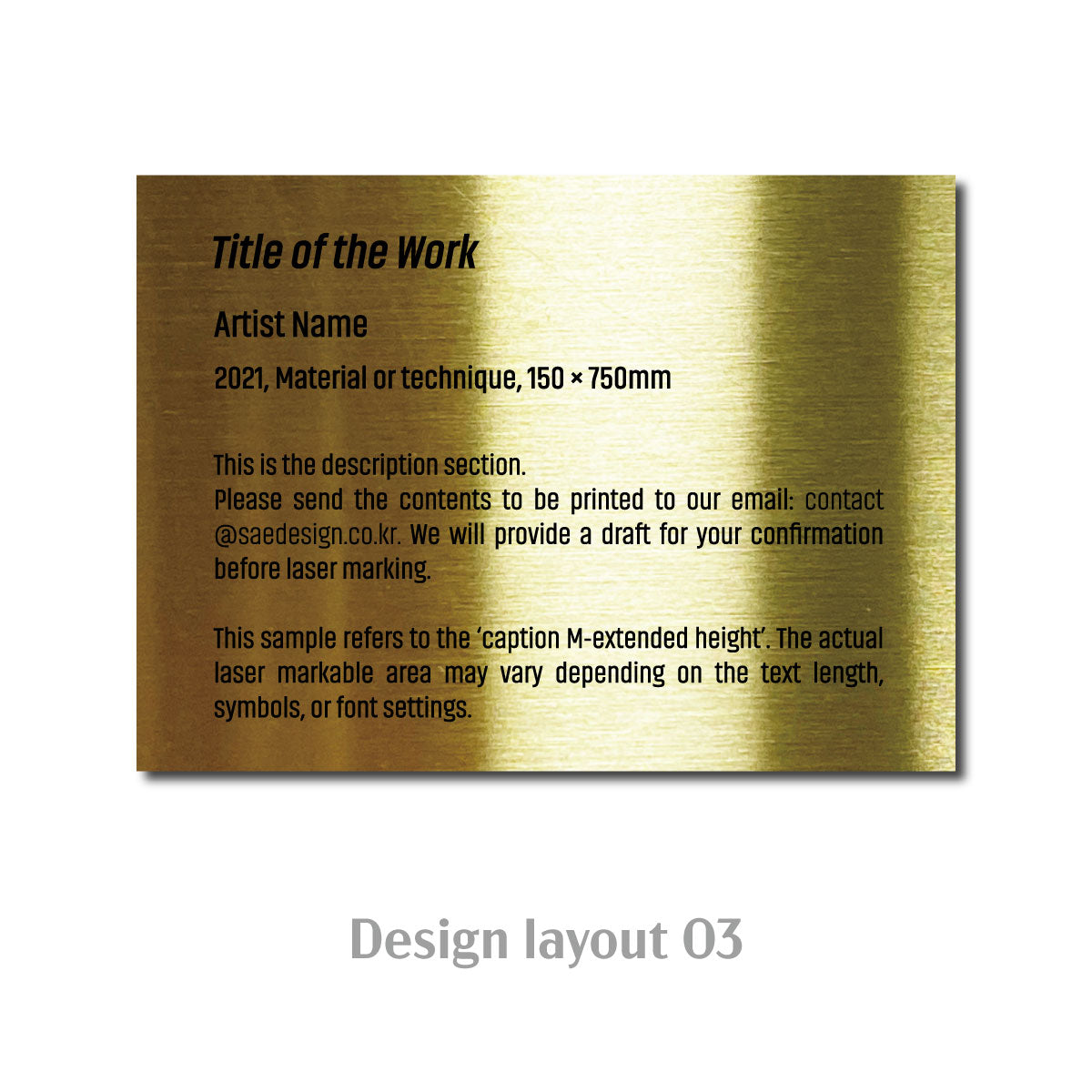 Medium Adhesive Mounted Caption Plate Gold 110x80mm 4.33x3.15in Extended Height SIDE Collection