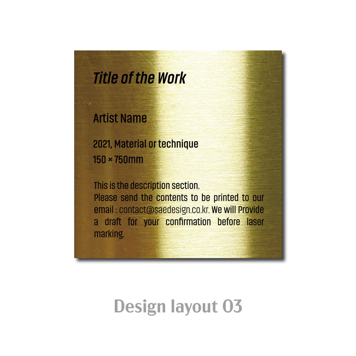 Medium Freestanding Caption Plate Gold 80x30x80mm 3.15x1.18x3.15in Portait Wide SIDE Collection