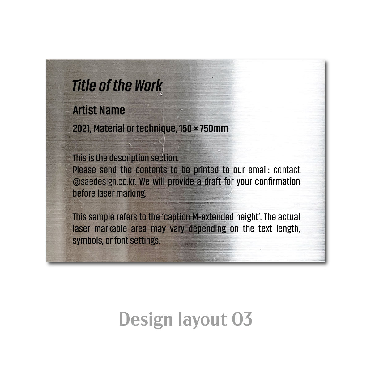 Medium Adhesive Mounted Caption Plate Silver 110x80mm 4.33x3.15in Extended Height SIDE Collection