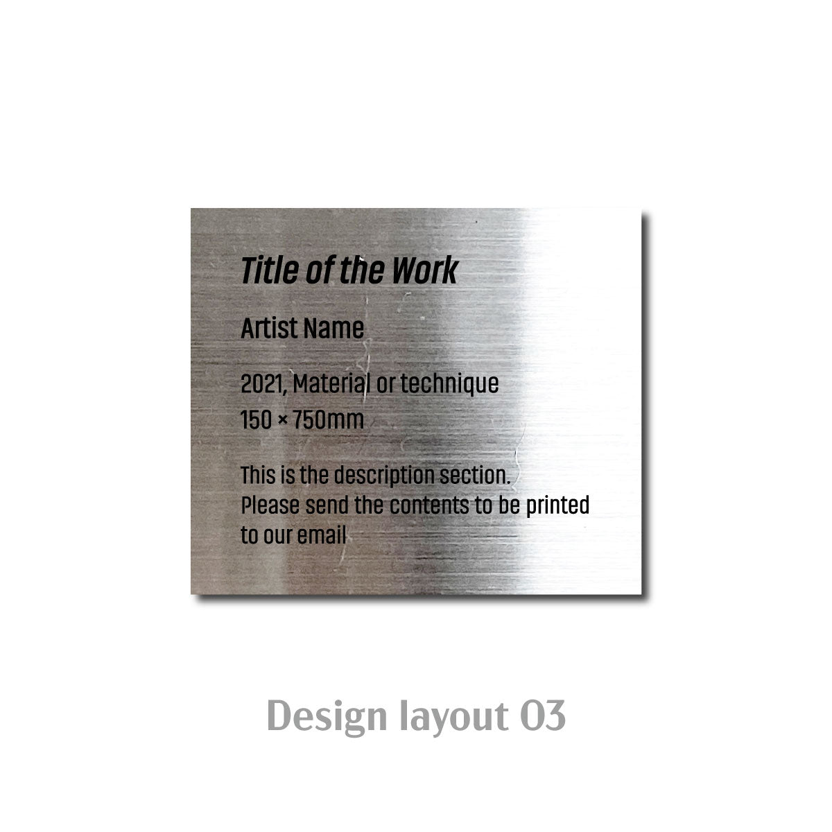 Small Adhesive Mounted Caption Plate Silver 70x60mm 2.76x2.36in Extended Height SIDE Collection