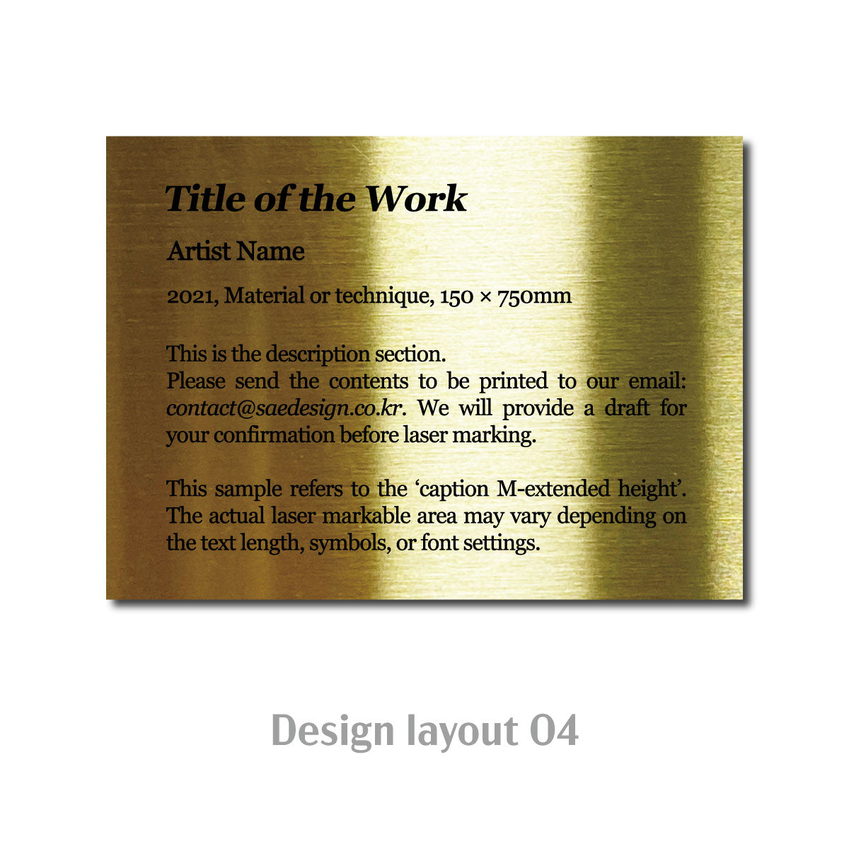 Medium Adhesive Mounted Caption Plate Gold 110x80mm 4.33x3.15in Extended Height SIDE Collection