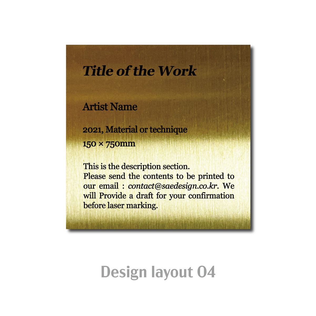 Medium Wide Vertical Stainless Steel Freestanding Caption Plate - Gold