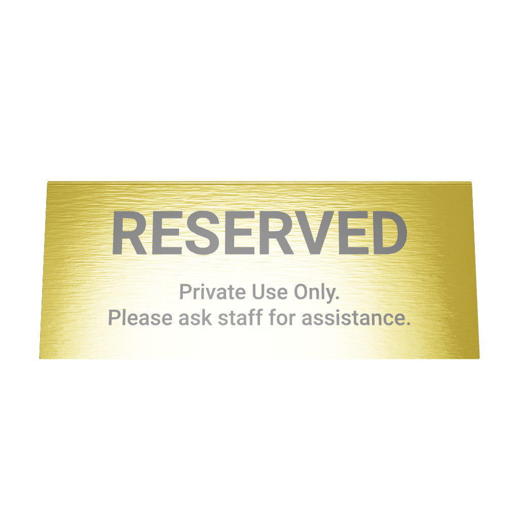 Stainless steel table tent POP plate, gold, 150×55×65mm
