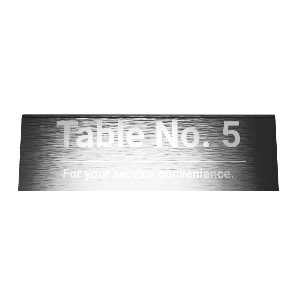 Stainless steel table tent POP plate, black, 150×43×50mm
