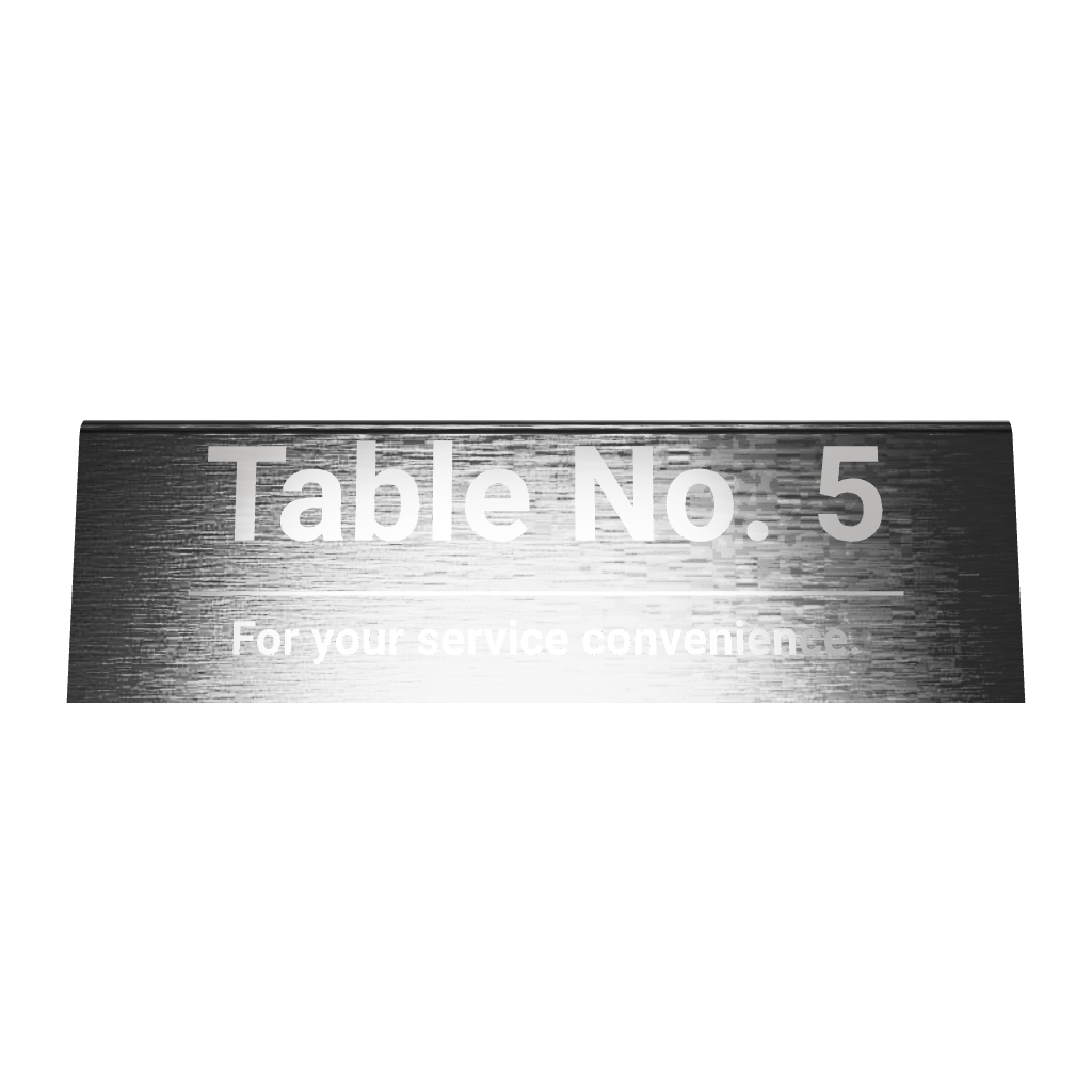 Stainless steel table tent POP plate, black, 150×43×50mm

